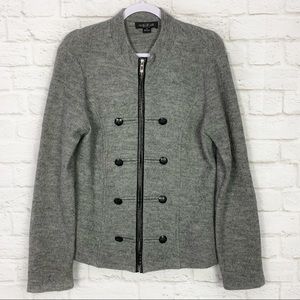 August Silk Wool Military Button Zip Up Sweater M